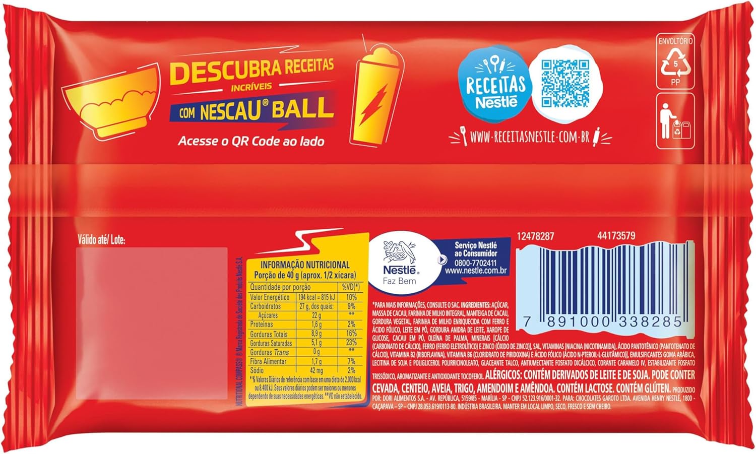 Pack Chocolate NESCAU Ball com 12 unidades de 75g cada